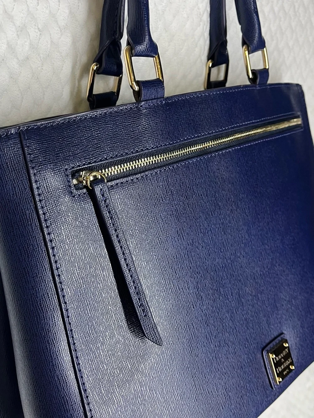 LIKE NEW Dooney & Bourke Blue Saffiano Satchel Top Handle, Striped Lining